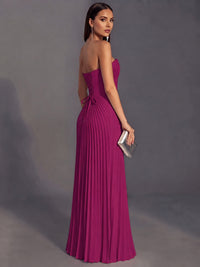 Strapless A-line Long Pleated Satin Prom Dress