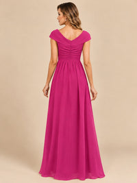 Cap Sleeve Mother of The Bride Dresses Long Chiffon Formal Gowns