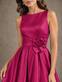 Tea-Length Satin Mother of the Bride Dress with 3D Flower Detail