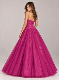 Strapless Sweetheart Tulle Ball Gown Prom Dress with Lace Appliques