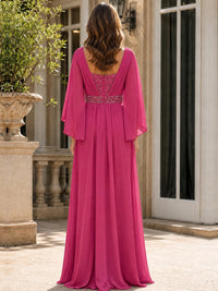 Elegant V-Neck Sequined Chiffon Mother of the Bride Dress with Flutter Sleeves