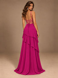 Sweetheart A-Line Ruffle Prom Dress with Spaghetti Straps