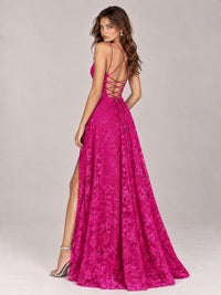 Floral Lace A-Line Prom Dress with Spaghetti Straps & High Slit