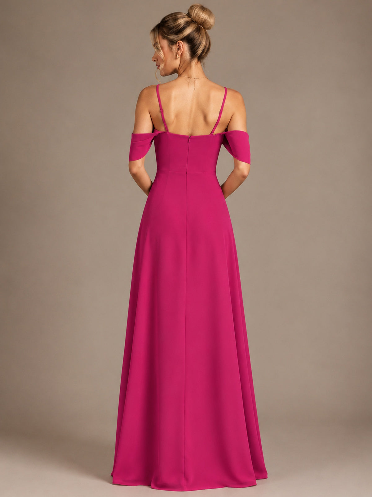 Spaghetti Strap Chiffon Bridesmaid Dress with Ruffles Slit