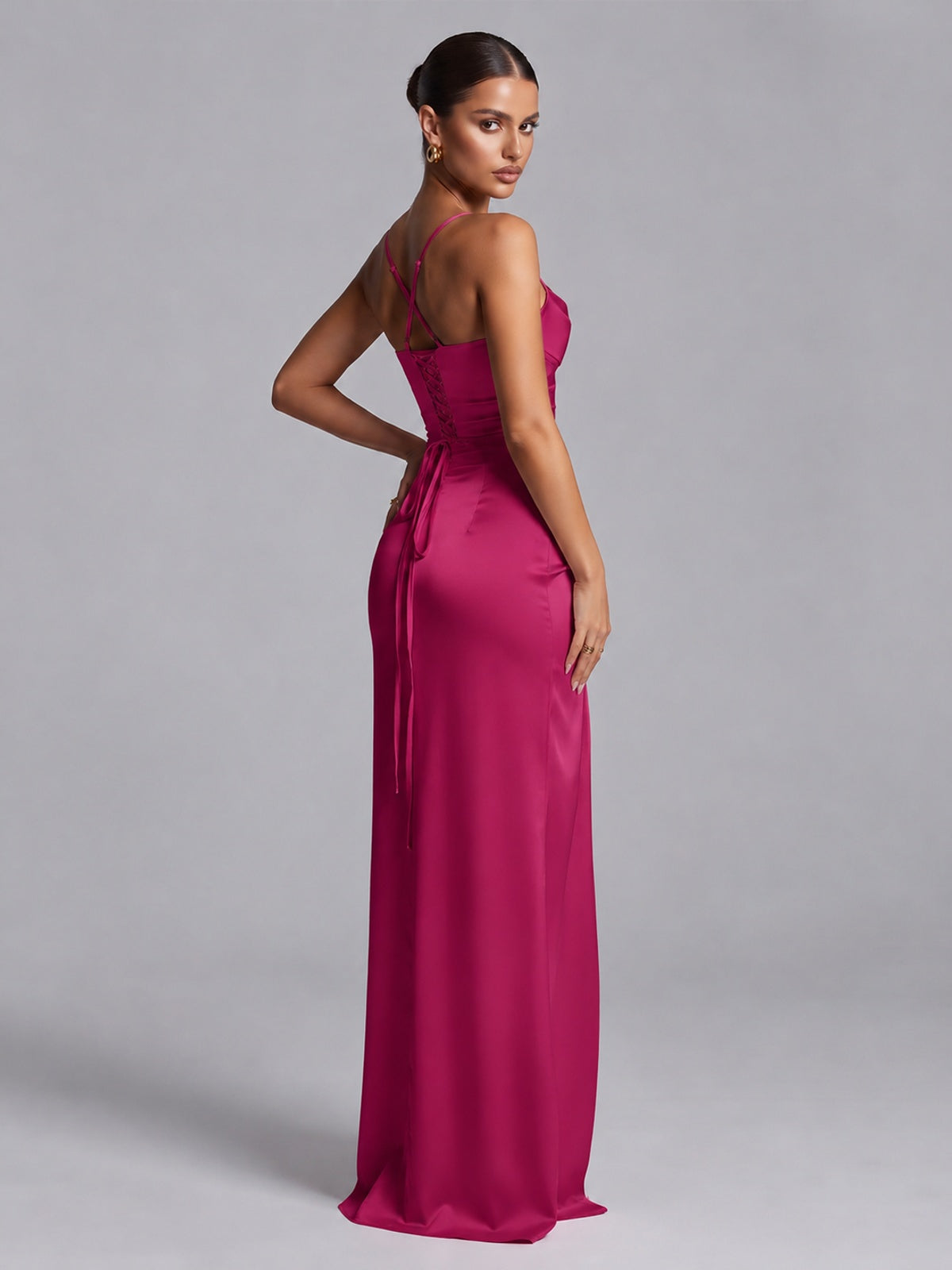 Square Neck Satin Long Prom Dress with Ruffles