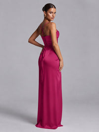Square Neck Satin Long Prom Dress with Ruffles