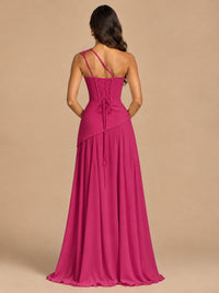 One Shoulder Prom Dress A-line Ruched Women Wedding Formal Gowns