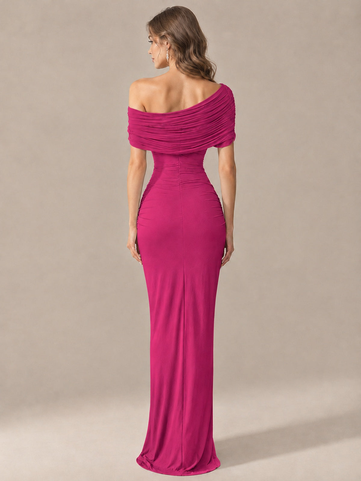Elegant Draped Off Shoulder Ruched Mermaid Chiffon Formal Evening Gown