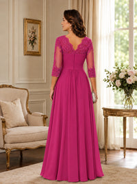 Chiffon Lace Applique Mother of the Bride Dress with 3/4 Sleeves