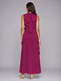 3D Floral Applique High Neck Prom Maxi Dress