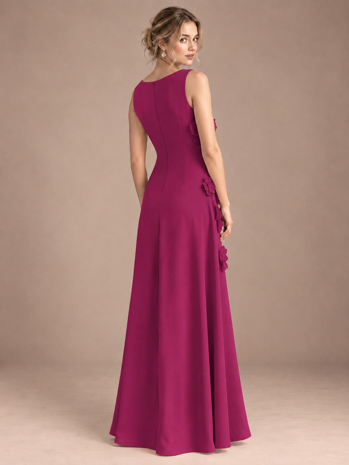3D Floral Applique Sleeveless Formal Maxi Dress
