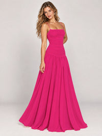 Butter Yellow Ruched Spaghetti Strap Drop-Waist Prom Dress
