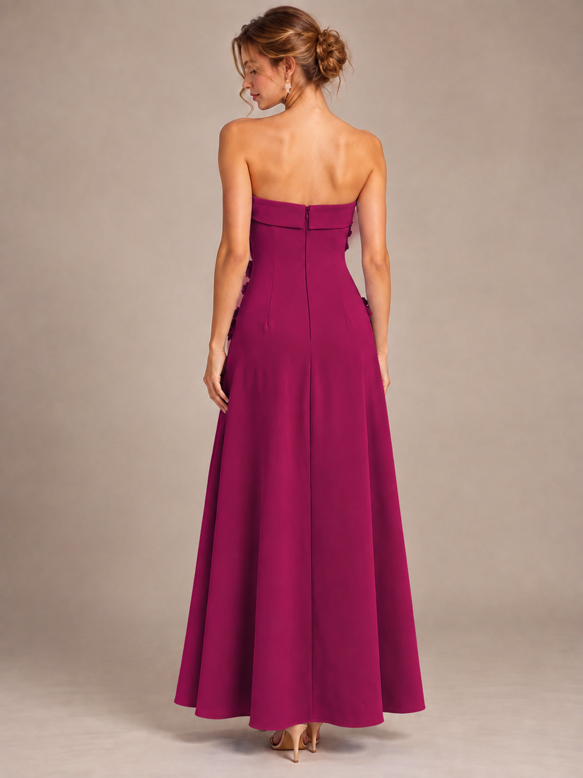 Yellow Strapless 3D Floral Appliques Maxi Dress
