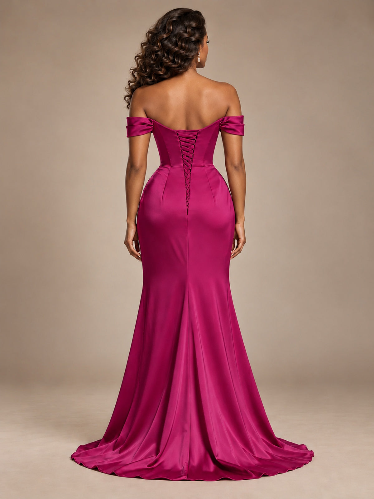 Burgundy Off-the-Shoulder Satin Corset Prom Dress with Slit