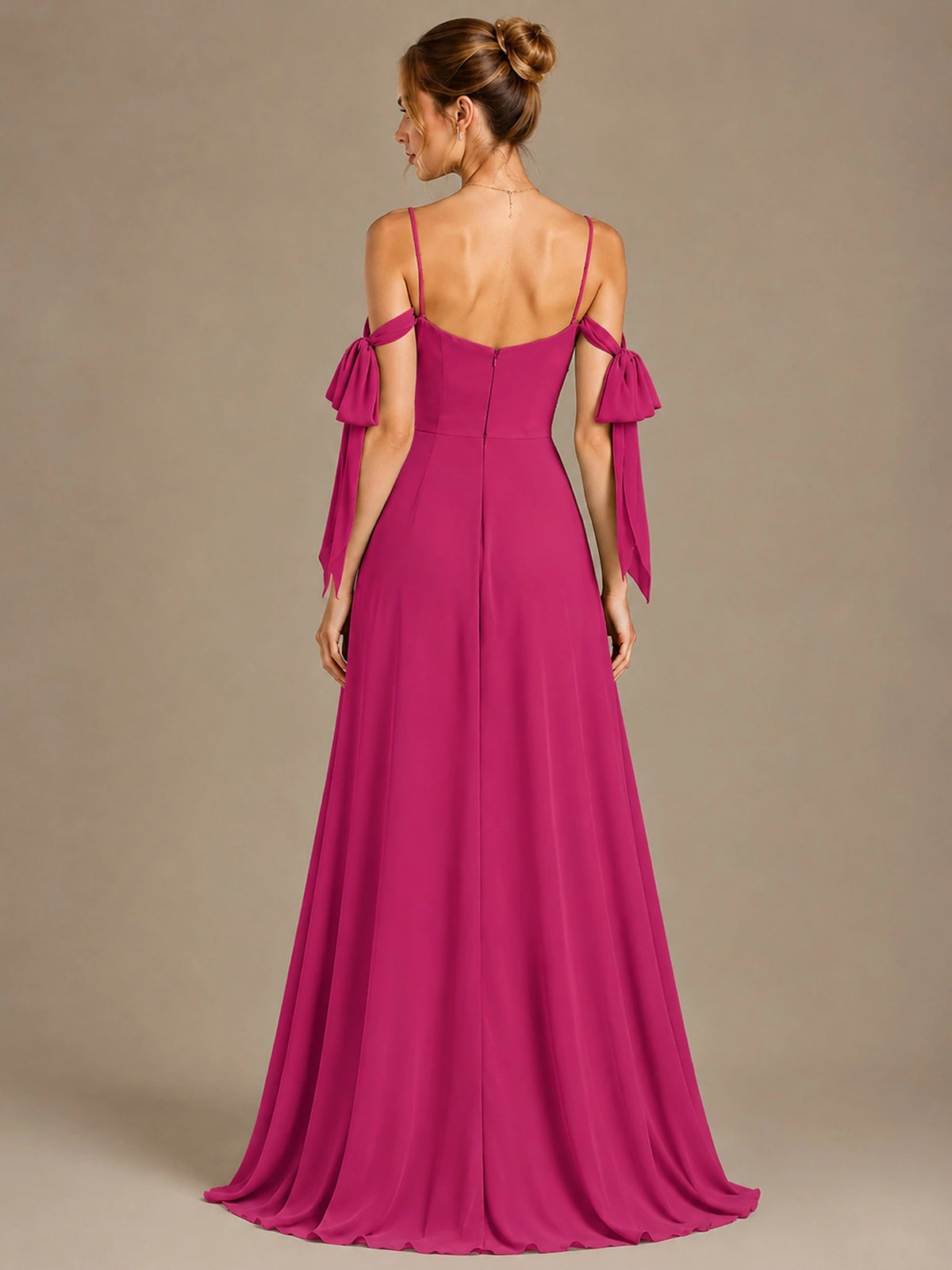 A-Line Ruffles Chiffon Bridesmaid Dress with Slit