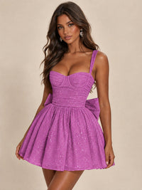 Sweetheart Glitter Tulle Puffy Mini Dress with Bow