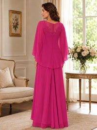 Elegant Chiffon Mother of the Bride Dress with Lace Applique and Cape Sleeves