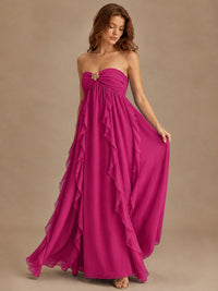 Srapless Sweetheart Chiffon Prom Dress Ruffle Formal Evening Gown