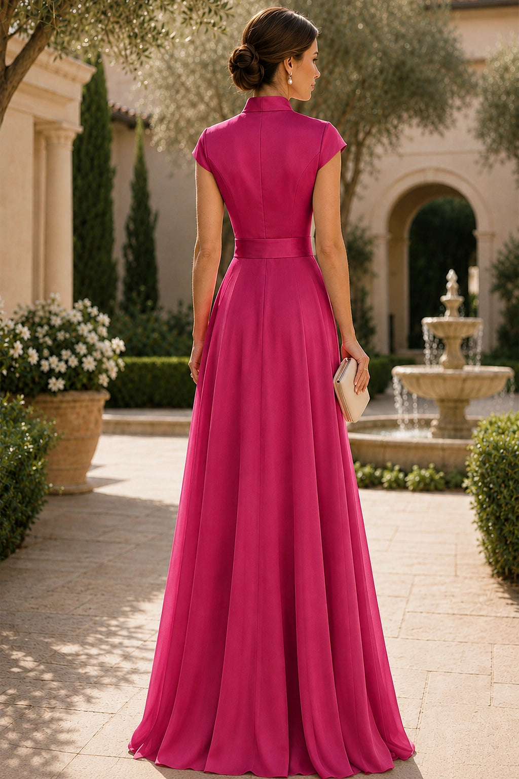 V Neck Cap Sleeve A-Line Floor-Length Satin Bridesmaid Dress