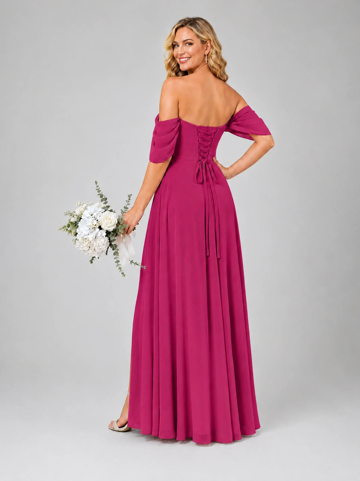 Off Shoulder Chiffon Bridesmaid Dress with Slit
