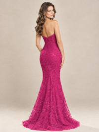 Strapless Corset Mermaid Prom Dress with Floral Lace Appliqué