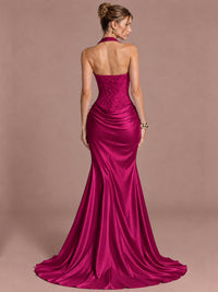 Sparkling Halter Corset Satin Mermaid Prom Dress