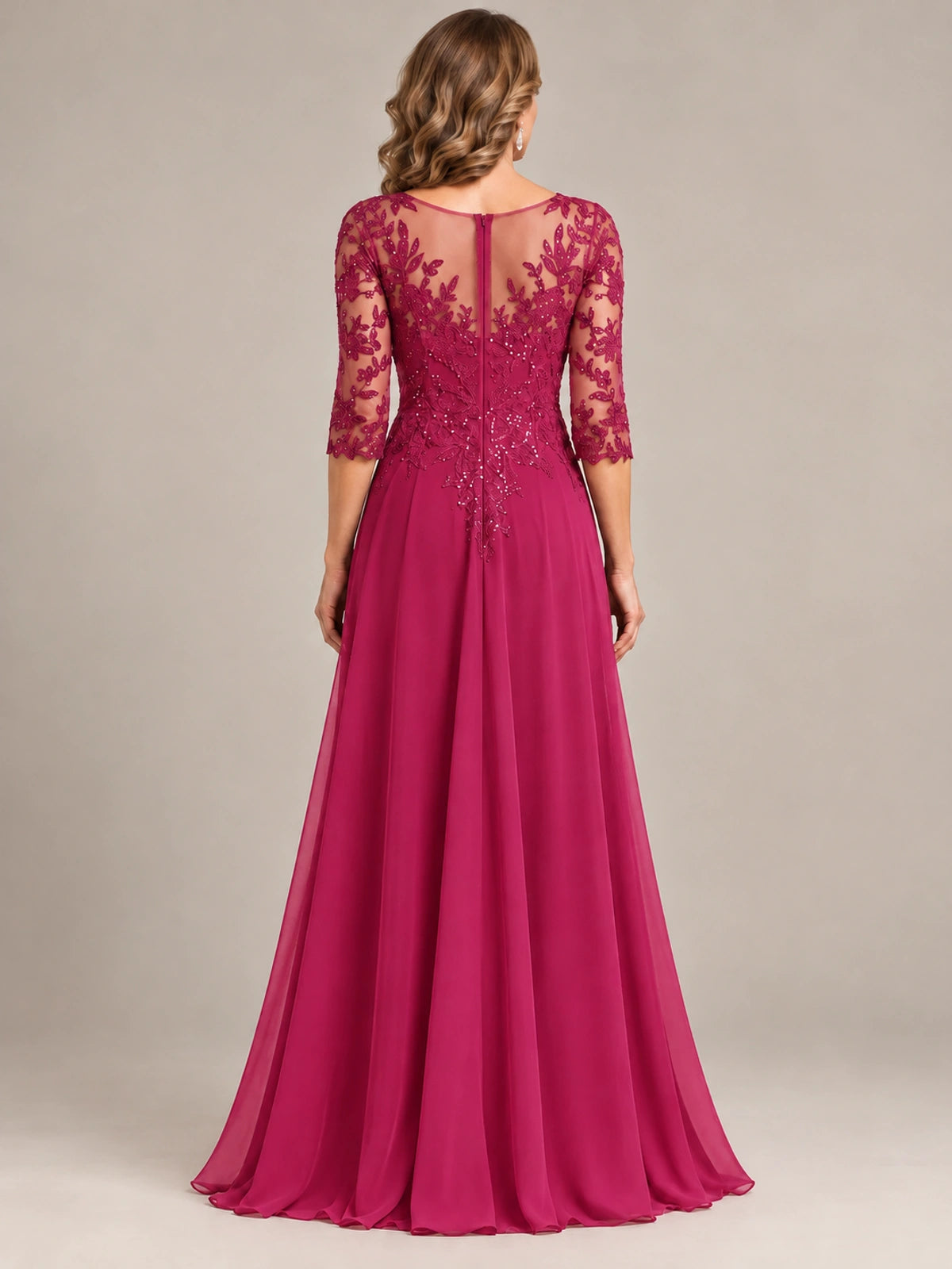 Sequin Lace A-Line Mother of the Bride Dress with 3/4 Sleeves