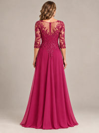 Sequin Lace A-Line Mother of the Bride Dress with 3/4 Sleeves