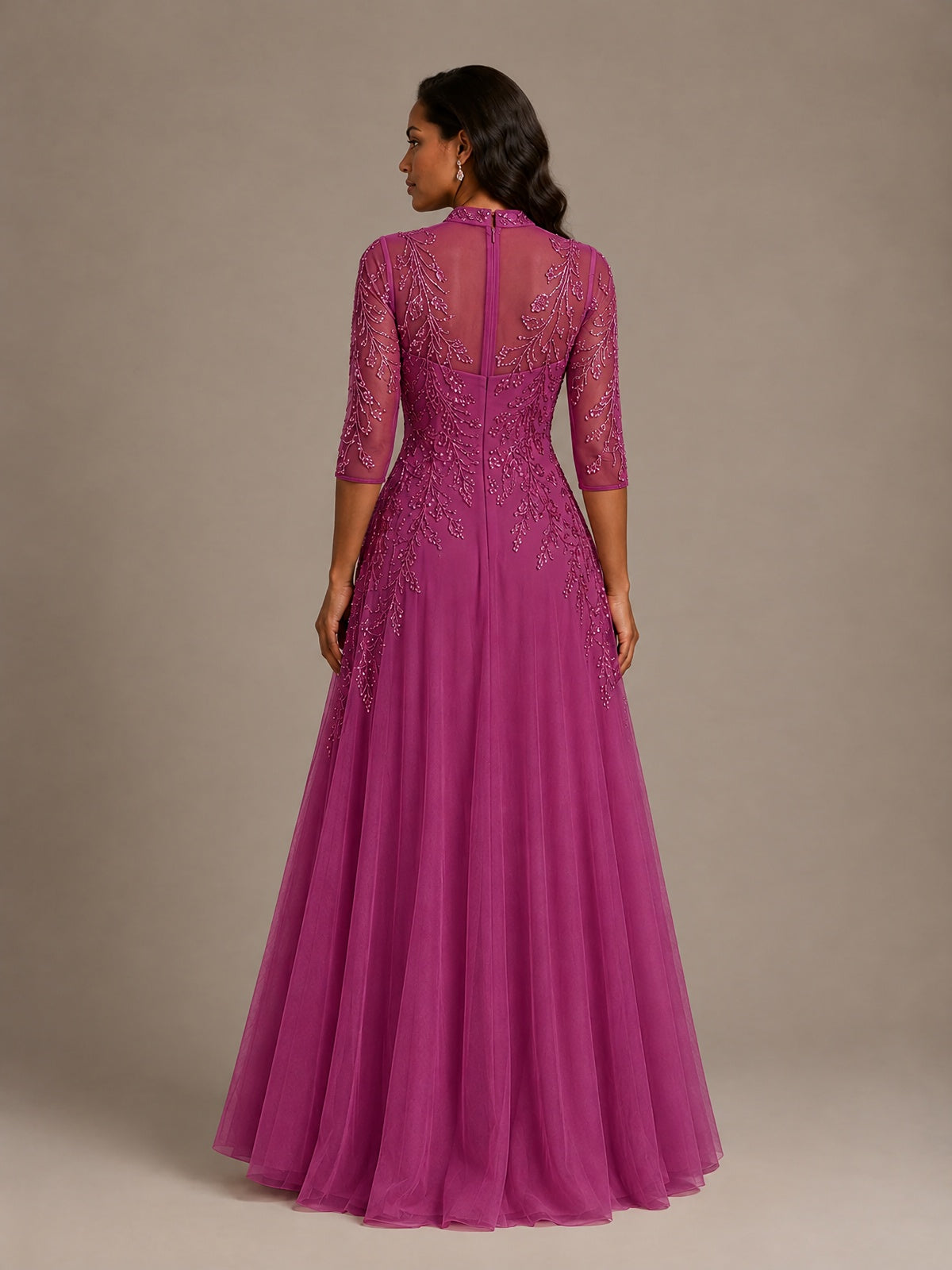 Embellished Appliques Mother of the Bride Dress with 3/4 Sleeves