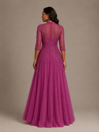 Embellished Appliques Mother of the Bride Dress with 3/4 Sleeves