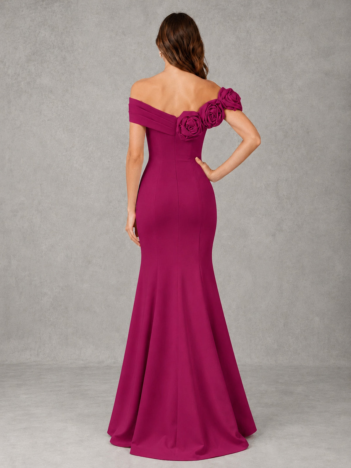 Blush Pink Off Shoulder Mermaid Bridesmaid Dress with Floral Rosette
