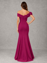 Blush Pink Off Shoulder Mermaid Bridesmaid Dress with Floral Rosette