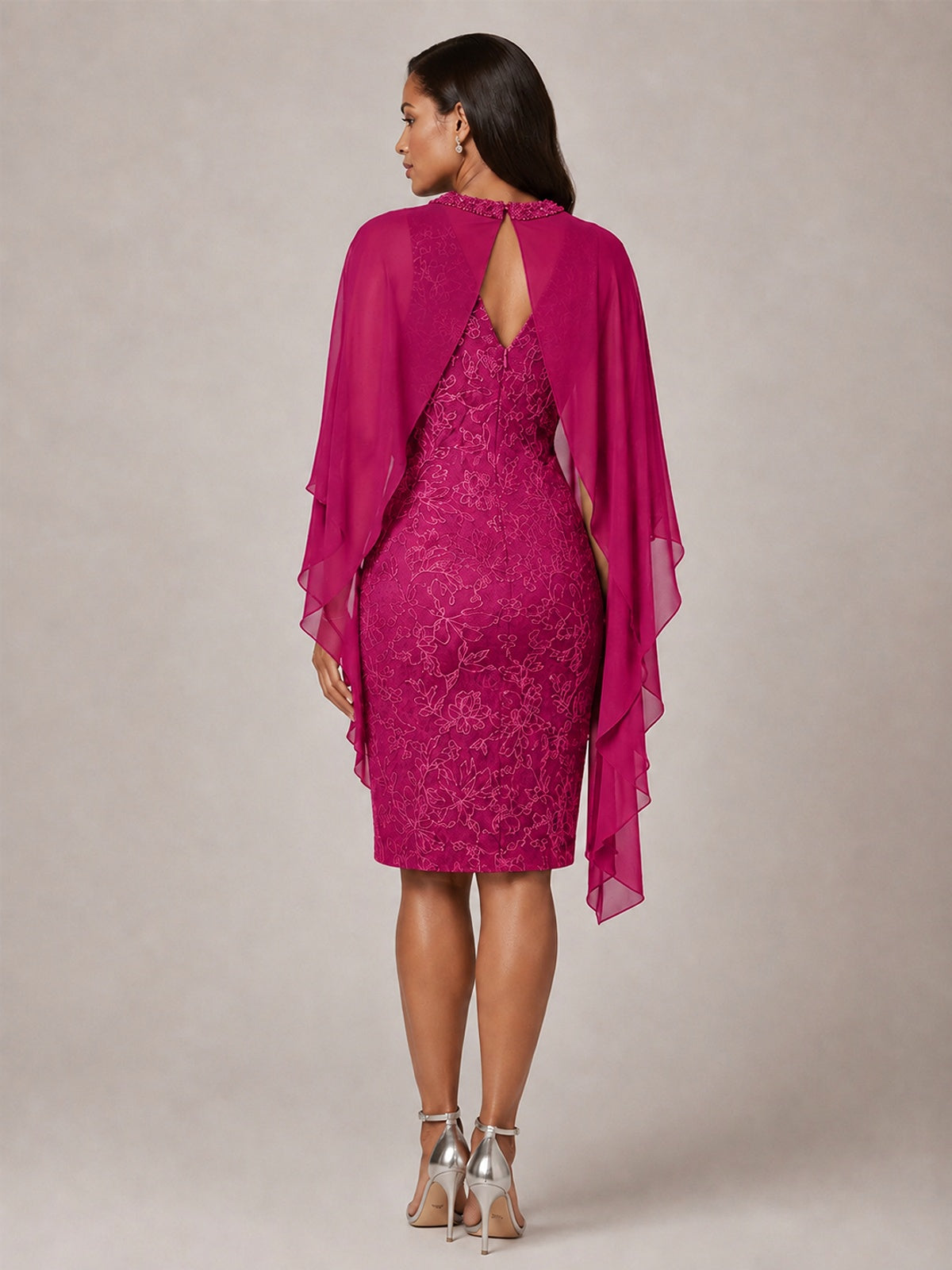 Floral Sheath Mother of the Bride Dress with Cape Overlay