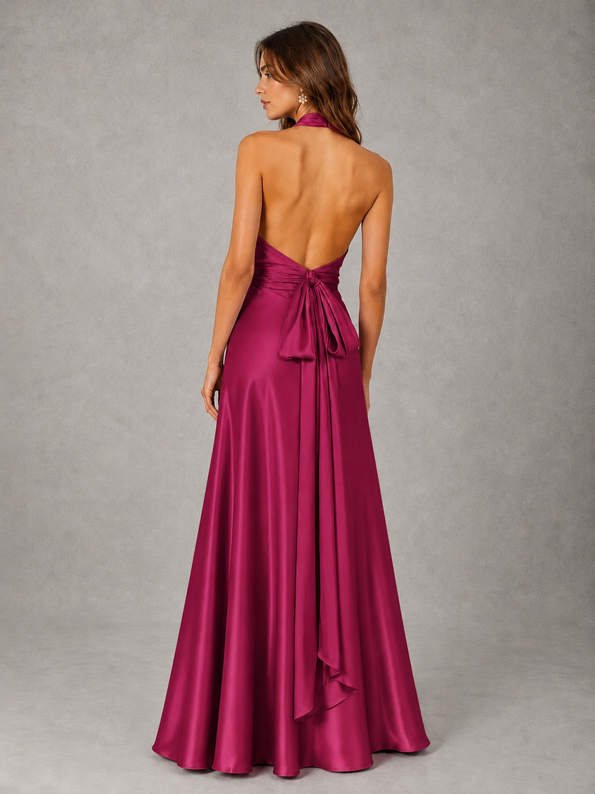 Sage Green Satin A-Line Bridesmaid Dress with Halter Neck