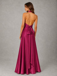 Sage Green Satin A-Line Bridesmaid Dress with Halter Neck