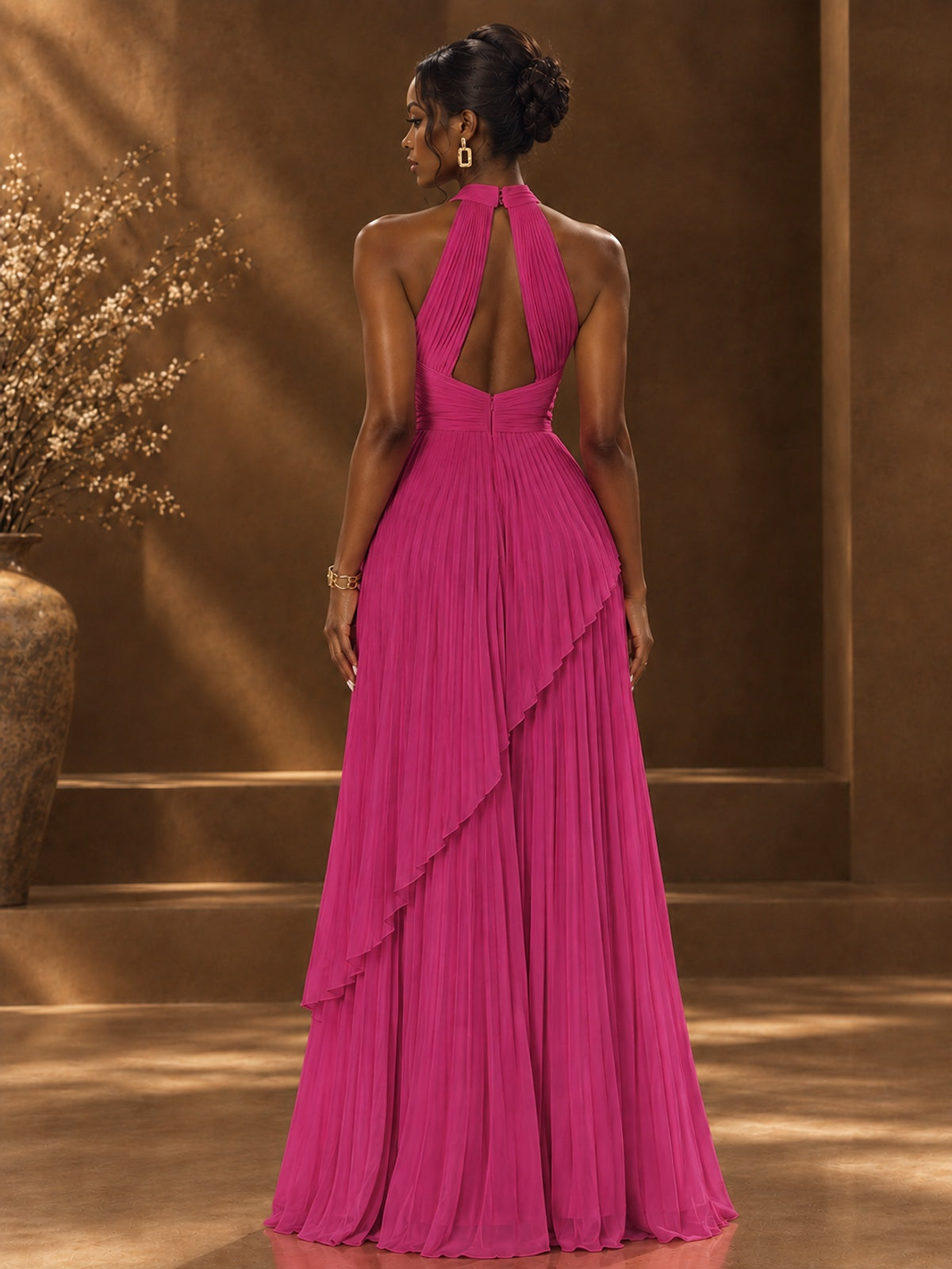 Wrap Pleated Prom Dress Halter A-line Chiffon Formal Wedding Dress
