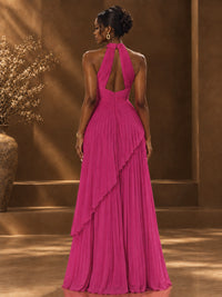 Wrap Pleated Prom Dress Halter A-line Chiffon Formal Wedding Dress