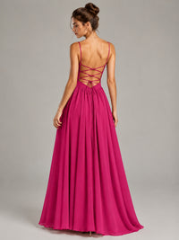 Spaghetti Strap Ruched Chiffon Maxi Dress with Backless