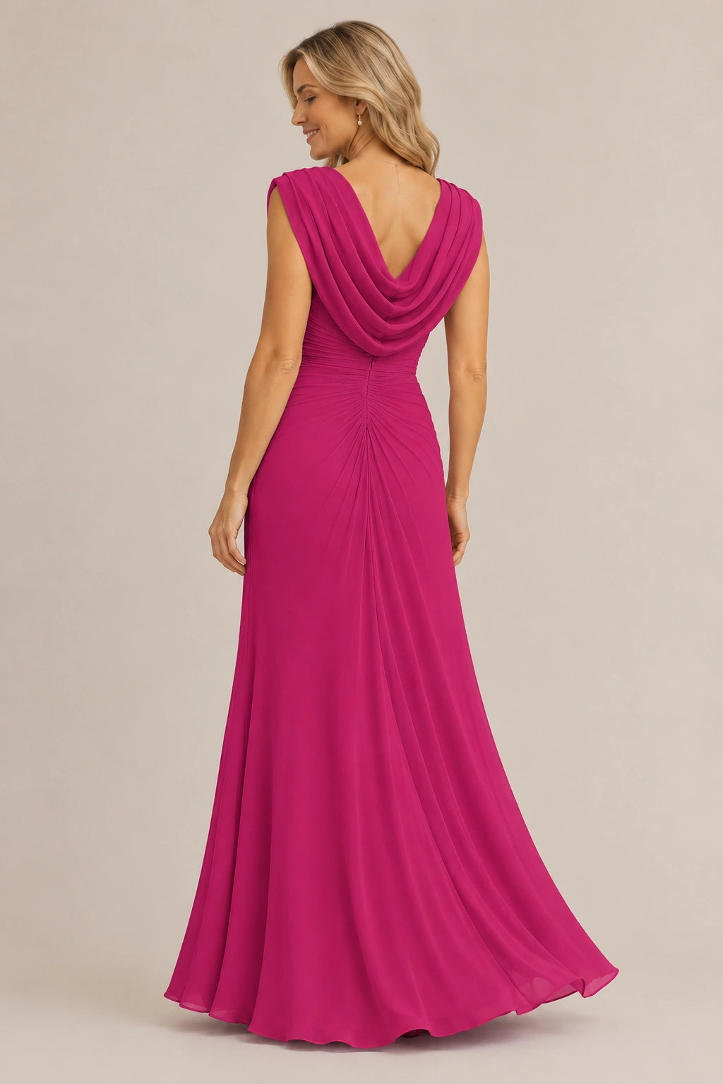 Cowl Neck Ruched Chiffon Mother of the Bride Dress