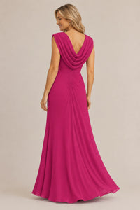 Cowl Neck Ruched Chiffon Mother of the Bride Dress
