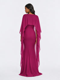 Satin Cape Prom Dresses Meramid Maxi Dress