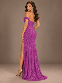 Off the Shoulder Corset Sequin Mermaid Prom Dress with Slit