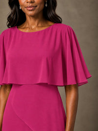 Taupe Chiffon A-Line Mother of the Bride Dress with Cape Sleeves