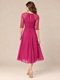 Tea-Length Mother of the Bride Dress with Lace 3/4 Sleeves