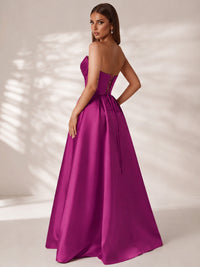Strapless Corset Satin Prom Dress Long Evening Gown with High Slit