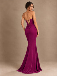 Emerald Green Strapless Mermaid Prom Dress with 3D Rose & Keyhole Cutout
