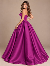 Pink Strapless Corset Satin Prom Derss & Ball Gown with 3D Floral