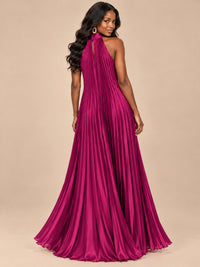 Rust Orange Pleated Halter Neck Maxi Dress