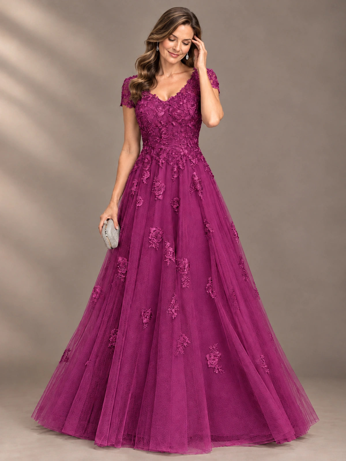Lace Appliques A-line Mother of The Bride Dresses with Short Sleeves