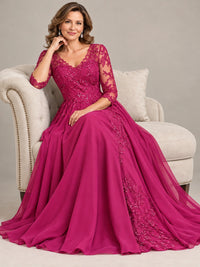 Sequin Lace A-Line Mother of the Bride Dress with 3/4 Sleeves